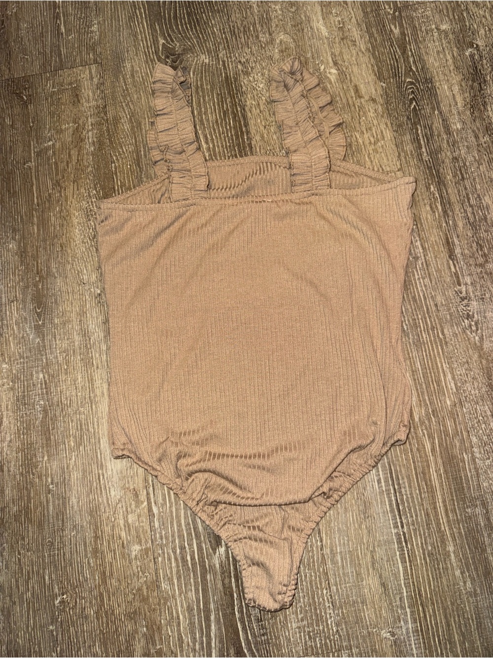 Listicle Tan Ribbed Ruffle-Strap Bodysuit - Picture 2 of 5